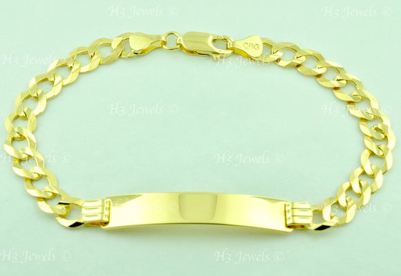 14K Solid Yellow Gold Men's ID Curb Link Bracelet #5447