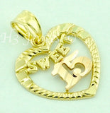 14K Solid 2-Tone Yellow & Rose Gold Sweet 15 Heart Pendant #5457