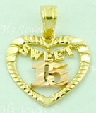 14K Solid 2-Tone Yellow & Rose Gold Sweet 15 Heart Pendant #5457