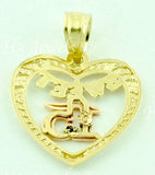 14K Solid 2-Tone Yellow & Rose Gold Sweet 15 Heart Pendant #5457