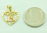 14K Solid 2-Tone Yellow & Rose Gold Sweet 15 Heart Pendant #5457