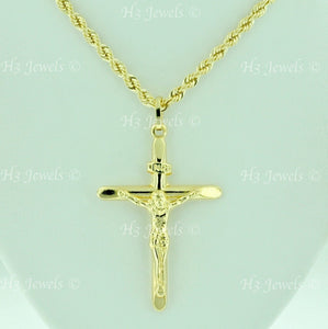 14K Solid Yellow Gold Jesus Christ INRI Cross Pendant #5465