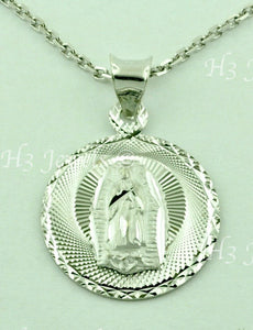 14K Solid White Gold Round Virgin Mary Lady Guadalupe Charm Pendant #5474