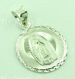 14K Solid White Gold Round Virgin Mary Lady Guadalupe Charm Pendant #5474