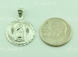 14K Solid White Gold Round Virgin Mary Lady Guadalupe Charm Pendant #5474