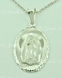 14K Solid White Gold Oval Virgin Mary Lady Guadalupe Pendant #5483