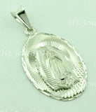 14K Solid White Gold Oval Virgin Mary Lady Guadalupe Pendant #5483