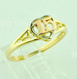 14K Solid Tri-Gold Sweet 15 Heart Ring #5490