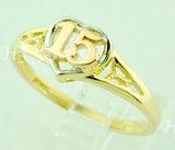 14K Solid Tri-Gold Sweet 15 Heart Ring #5490