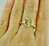 14K Solid Tri-Gold Cubic Zirconia Heart and Dolphin Sweet 15 Ring #5498