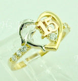 14K Solid Tri-Gold Cubic Zirconia Heart and Dolphin Sweet 15 Ring #5498