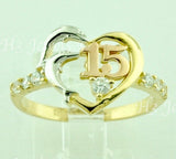 14K Solid Tri-Gold Cubic Zirconia Heart and Dolphin Sweet 15 Ring #5498