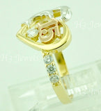 14K Solid Tri-Gold Cubic Zirconia Heart and Dolphin Sweet 15 Ring #5498