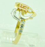 14K Solid Tri-Gold Cubic Zirconia Heart and Dolphin Sweet 15 Ring #5498