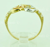 14K Solid Tri-Gold Cubic Zirconia Heart and Dolphin Sweet 15 Ring #5498