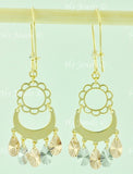 14K Solid Tri Gold Diamond Cut Chandelier Dangling Earrings #5508