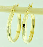 14K Solid Yellow Gold Diamond Cut Hoop Earrings 7/8 inch #5517