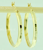 14K Solid Yellow Gold Diamond Cut Hoop Earrings 1-1/8 inch #5526