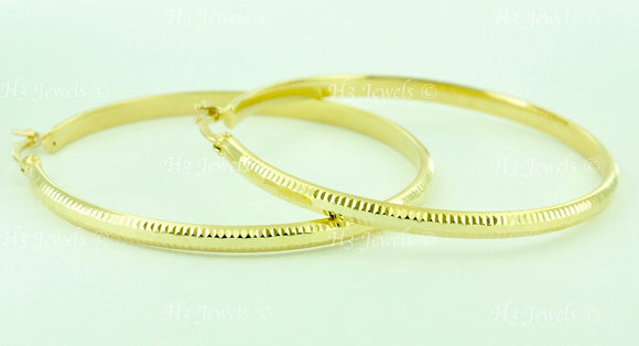 14K Solid Yellow Gold Diamond Cut Hoop Earrings 1-5/8 inch #5544