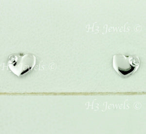 14K Solid White Gold Kids CZ Heart Stud Earrings #5551