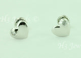 14K Solid White Gold Kids CZ Heart Stud Earrings #5551