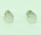 14K Solid White Gold Kids Heart Stud Earrings #5558