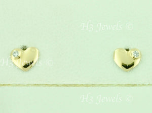 14K Solid Yellow Gold Kids CZ Heart Stud Earrings #5572