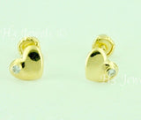 14K Solid Yellow Gold Kids CZ Heart Stud Earrings #5572