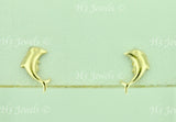 14K Solid Yellow Gold Kids Dolphin Stud Earrings #5579