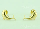 14K Solid Yellow Gold Kids Dolphin Stud Earrings #5579