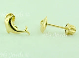 14K Solid Yellow Gold Kids Dolphin Stud Earrings #5579