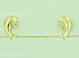 14 Solid Yellow Gold Kids CZ Dolphin Stud Earrings #5593