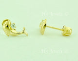 14 Solid Yellow Gold Kids CZ Dolphin Stud Earrings #5593