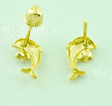 14 Solid Yellow Gold Kids CZ Dolphin Stud Earrings #5593