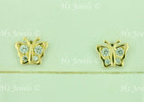 14K Solid Yellow Gold Kids CZ Butterfly Stud Earrings #5600