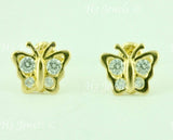 14K Solid Yellow Gold Kids CZ Butterfly Stud Earrings #5600