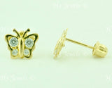 14K Solid Yellow Gold Kids CZ Butterfly Stud Earrings #5600