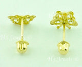 14K Solid Yellow Gold Kids CZ Butterfly Stud Earrings #5600