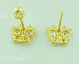 14K Solid Yellow Gold Kids CZ Butterfly Stud Earrings #5600