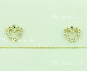 14K Solid Yellow Gold Kids CZ Heart Stud Earrings #5607