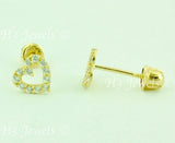 14K Solid Yellow Gold Kids CZ Heart Stud Earrings #5607