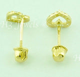 14K Solid Yellow Gold Kids CZ Heart Stud Earrings #5607