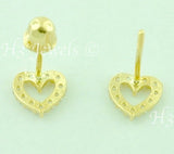 14K Solid Yellow Gold Kids CZ Heart Stud Earrings #5607