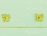 14K Solid Yellow Gold Kids CZ Bow Stud Earrings #5614