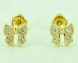 14K Solid Yellow Gold Kids CZ Bow Stud Earrings #5614