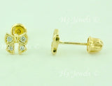 14K Solid Yellow Gold Kids CZ Bow Stud Earrings #5614