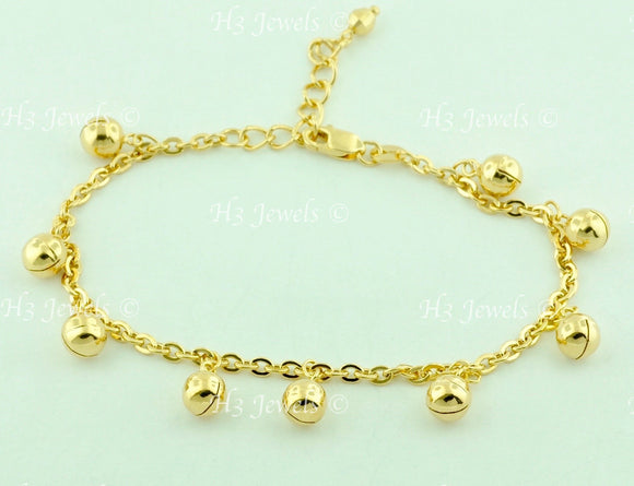 18k Solid Yellow Gold Kids Bell Charm Bracelet #5647