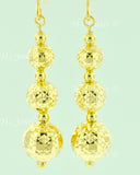 18k Solid Yellow Gold Dangle Diamond Cut Hollow Ball Earrings #5694