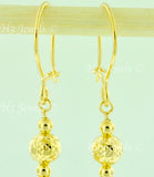 18k Solid Yellow Gold Dangle Diamond Cut Hollow Ball Earrings #5694