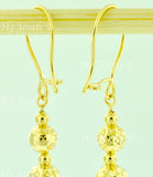 18k Solid Yellow Gold Dangle Diamond Cut Hollow Ball Earrings #5694